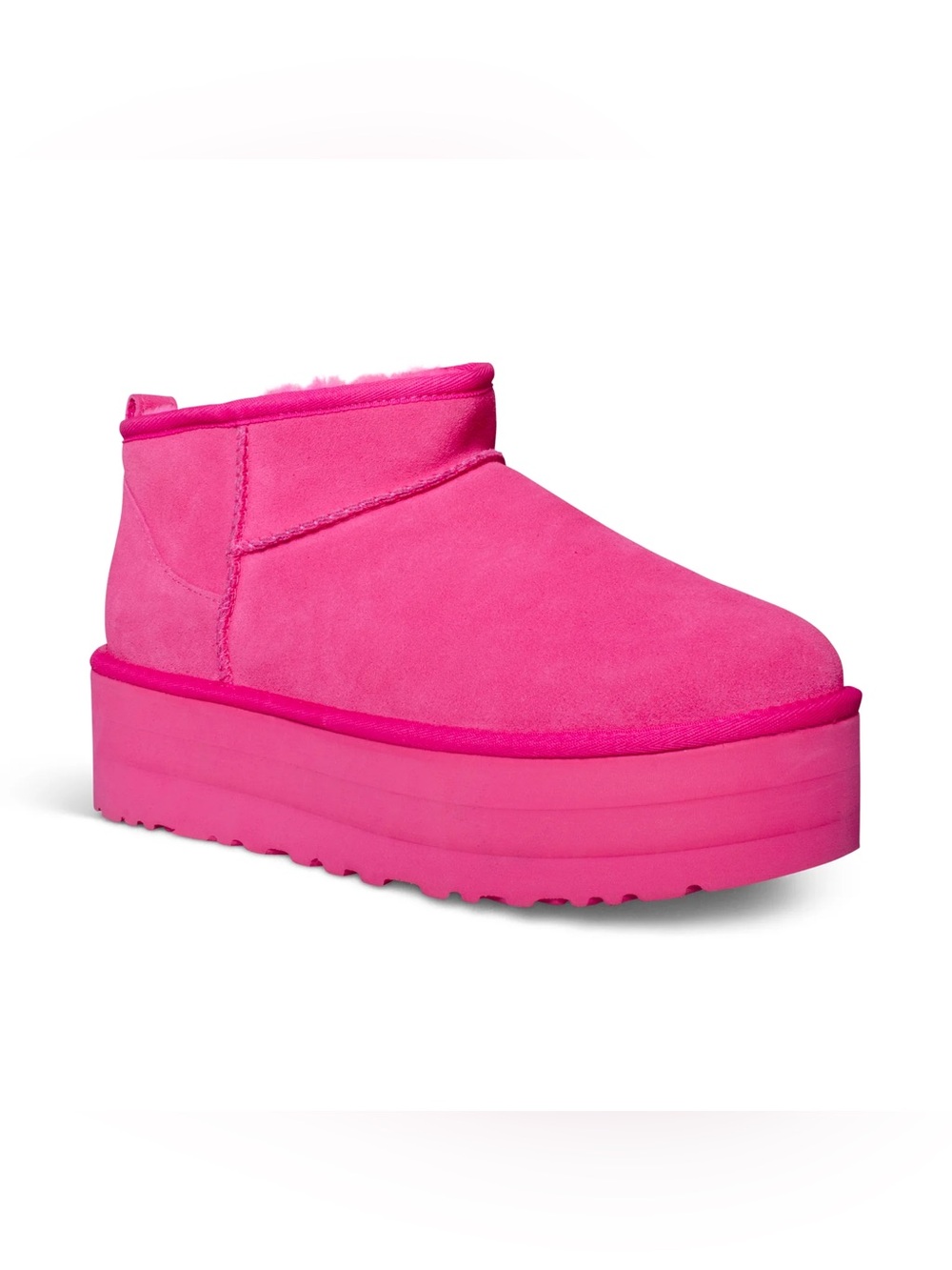 Ugg Hot Pink Platform Faux Suede Shearling Booties